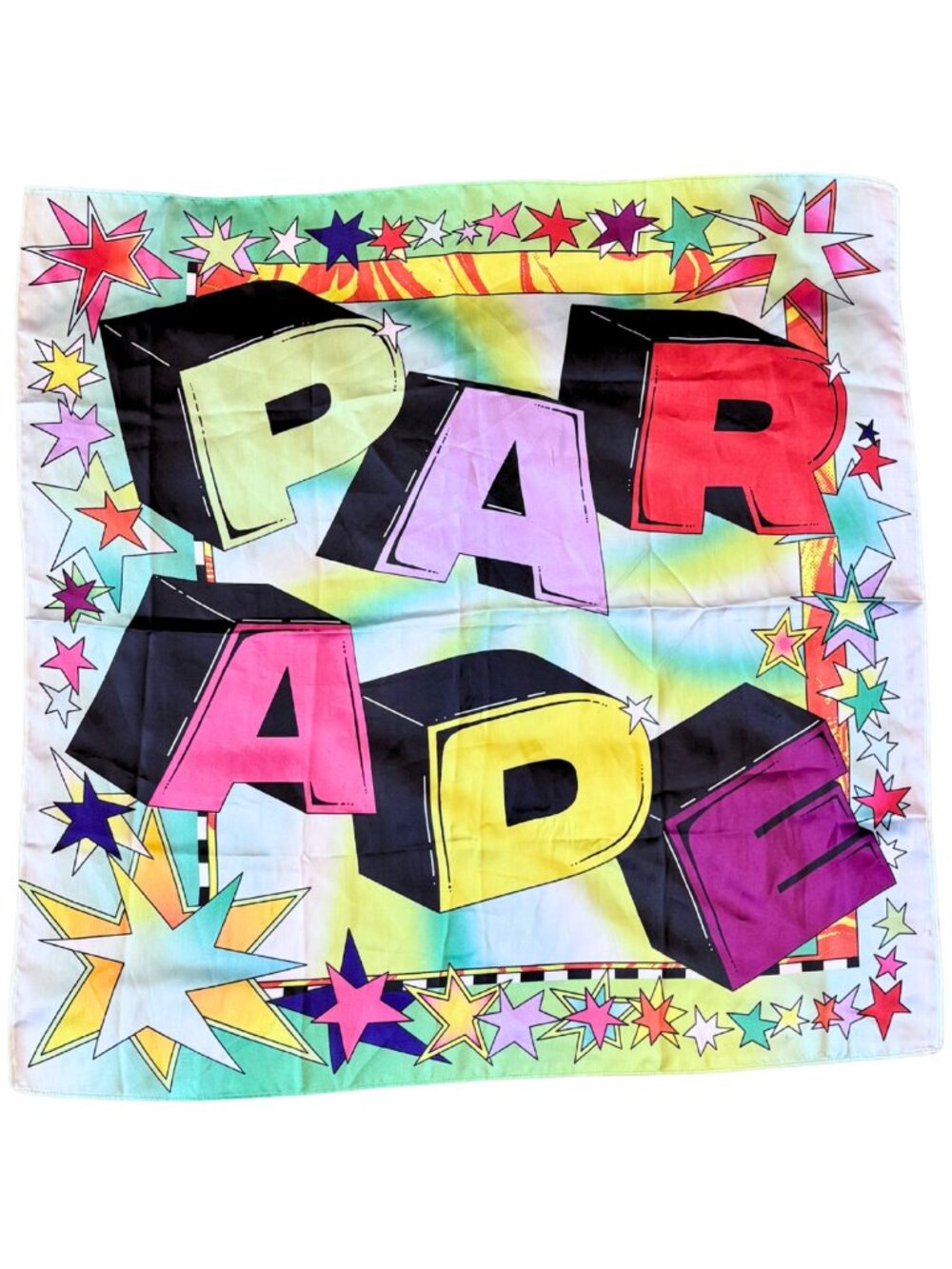 Parade Satin Square Scarf Bold Graphic Logo Starburst Print 24"